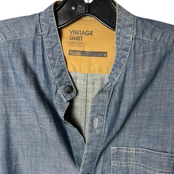 Jules stand collar denim shirt,men Small.cowboy, masculine,cotton,two tone - Picture 2 of 11